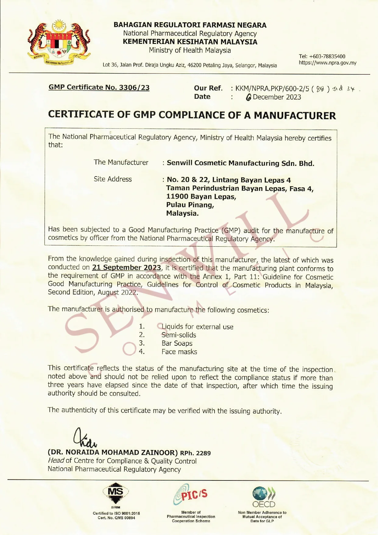 GMP Manufacturing Certificate