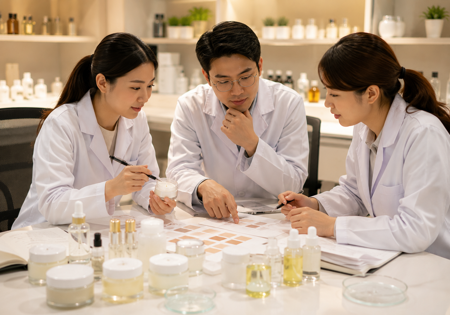 Formulation and development — R&D team reviewing formulation samples